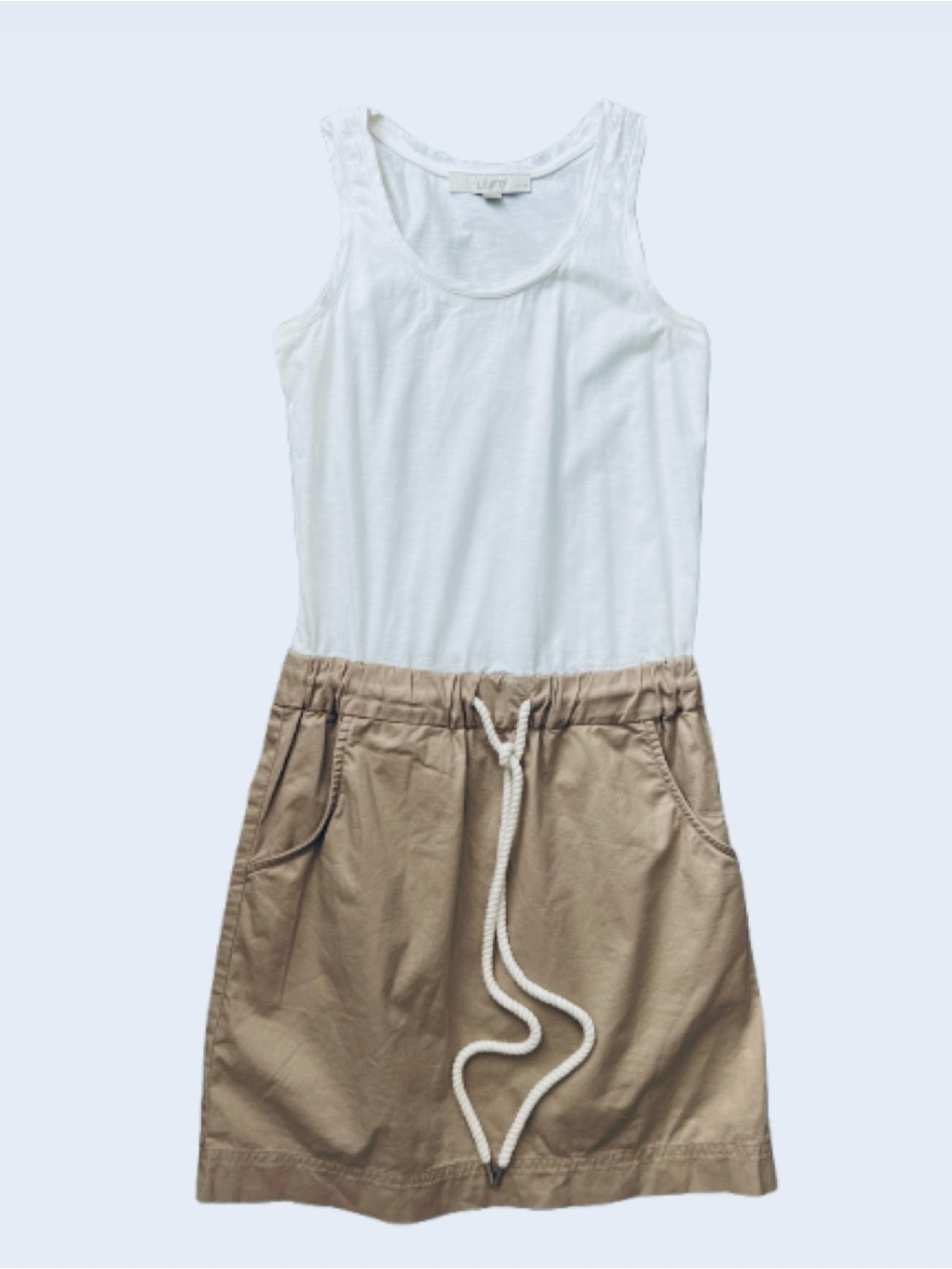 LOFT Cottagecore White‎ Tank with Khaki Drawstring Dress